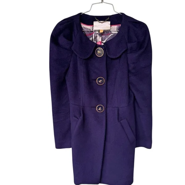 Anthropologie Leifsdottir Navy Blue Fleece Wool Button Up Coat Horse Buttons 6 - Image 2