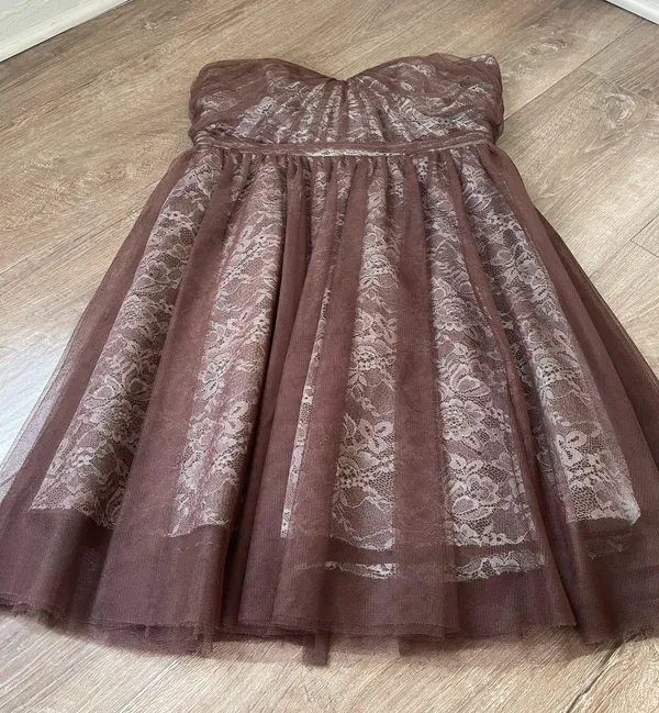 strapless formal dress brown lace women’s size 12 prom dance Y2K - Image 6