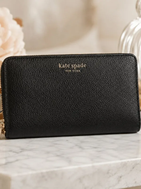 Kate Spade Black Slim Continental Wallet Pebbled Leather Zip Around NWT - Image 5