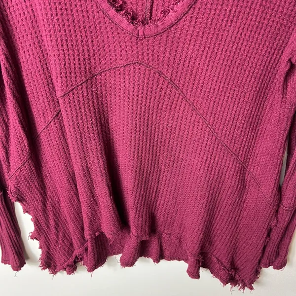 Free people red sunset park v neck thermal top women's size‎ XS oversized - Image 4