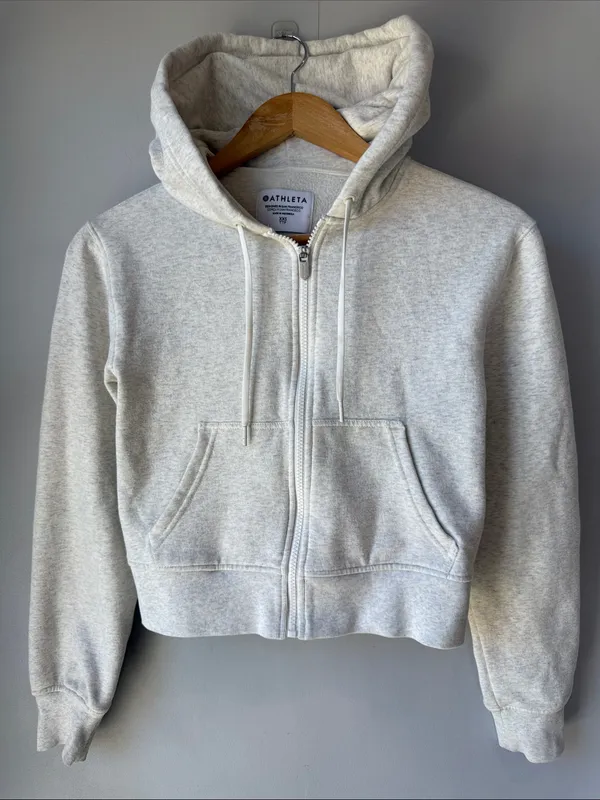 Athleta Forever Fleece Full Zip Sweatshirt Fog Grey Heather - Image 3