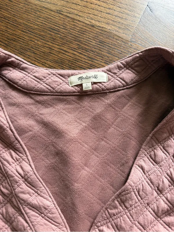 Madewell Quilted Button-Front Lounge Cardigan in Dusty Rose L - Image 3