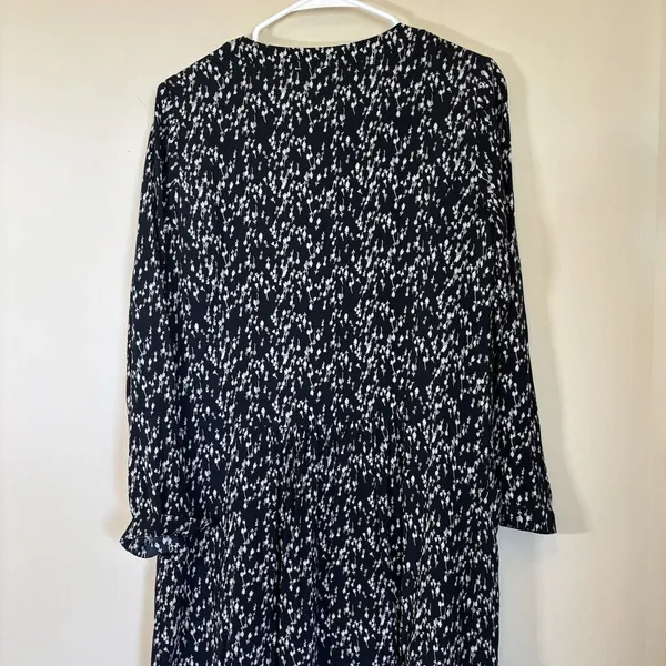 Garnet Hill Shirt Dress Women 4 Black White‎ Floral Long Sleeve V-Neck Pockets - Image 10