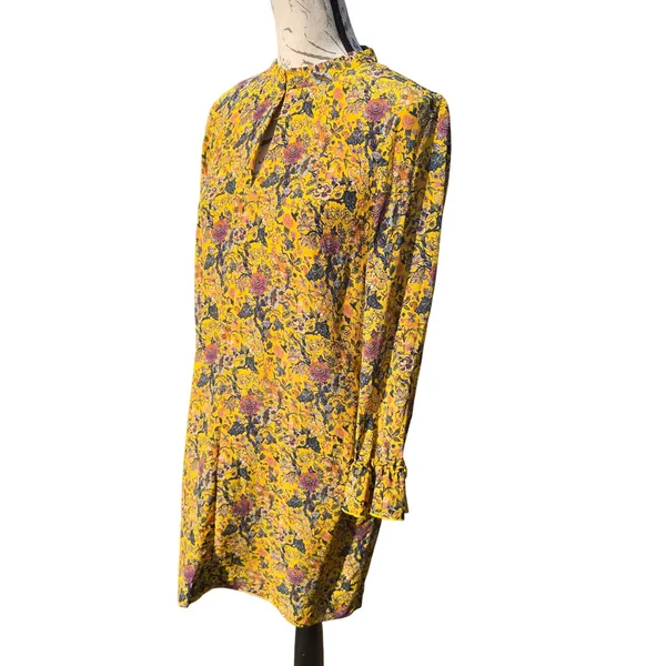 Madewell x Karen Walker Floral Print Dress Mock‎ Neck Long Sleeve Yellow Size 2 - Image 3