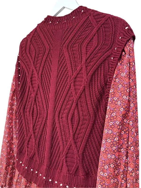 By Anthropologie Layered Burgundy Sweater Dress Size Large Womens - Image 9