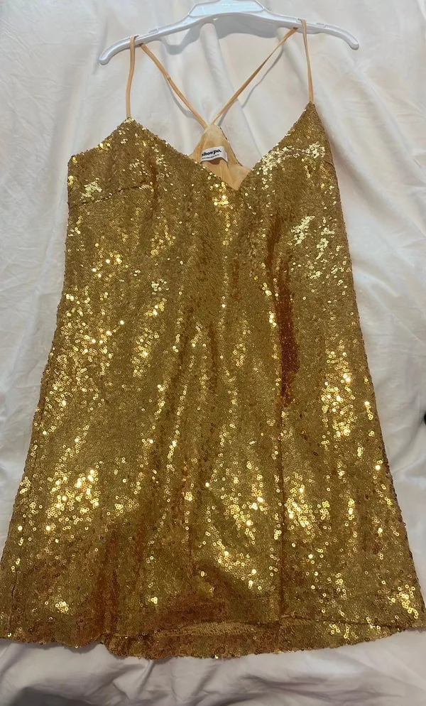 Showpo Gold Sequin Dress Mini - Image 2