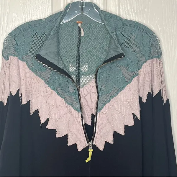 Free People Isla Pullover Oversized Sweatshirt Sz XL Quarter Zip Lace - Image 6