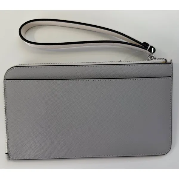 Kate Spade Colorblock Saffiano Leather Medium L-Zip Wristlet Grey White‎ DEFECT - Image 4