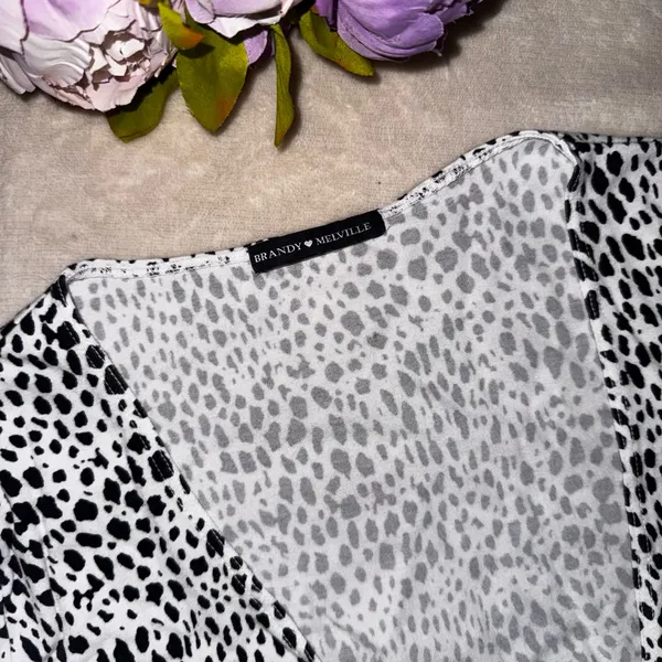 Brandy Melville Black and White Dotted Wrap Top - Image 11