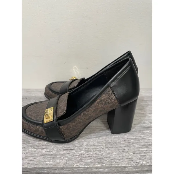 Michael‎ Kors Brown Signature Logo Padma Signature Block Heel Loafer Pumps 6M - Image 4