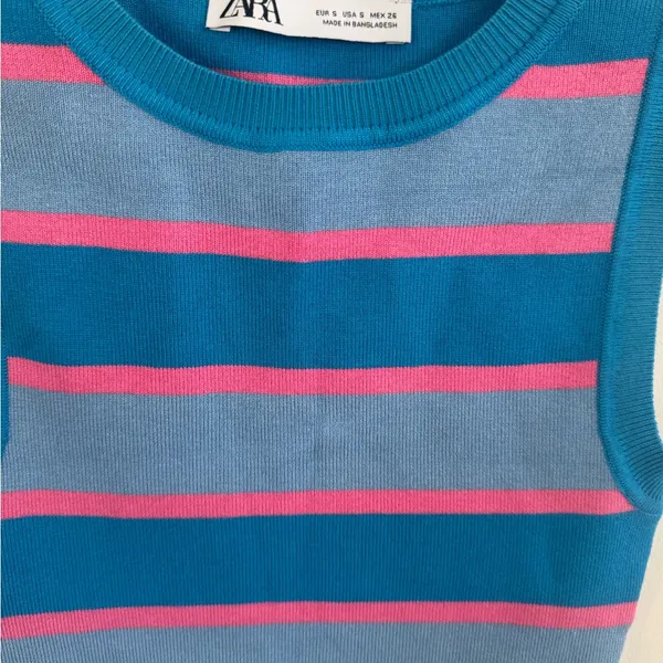 Zara Blue & Pink Striped Sleeveless Cropped Tank - Image 2