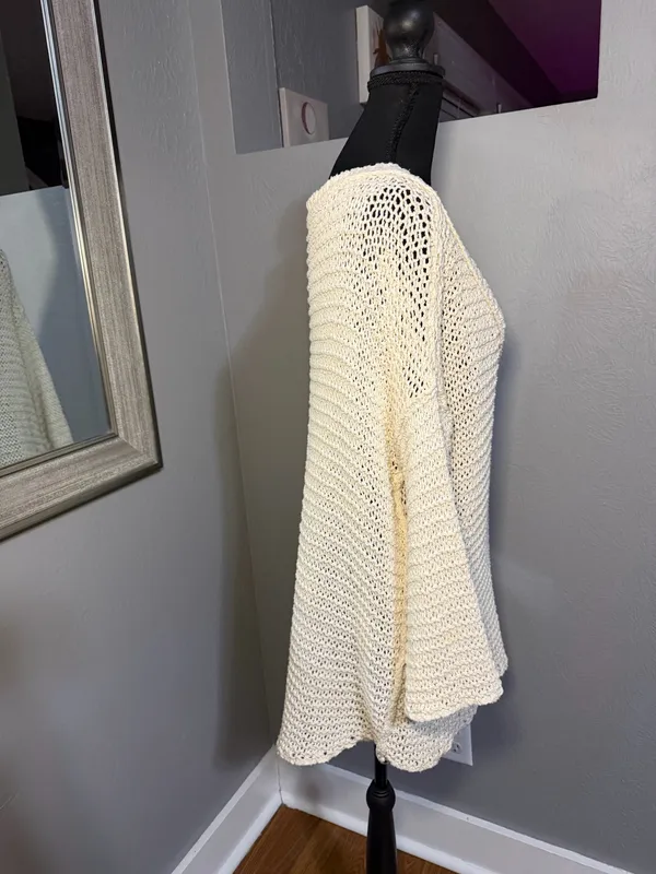 Free People Park Slope Cream V-Neck Cabincore Knit Sweater Medium. - Image 4