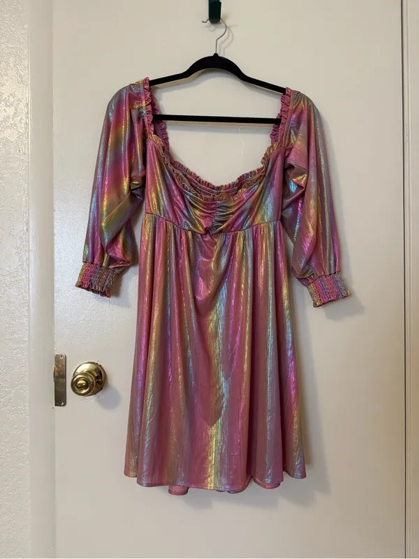 Show Me Your Mumu Downtown Mini Dress Rainbow Sunset Shine Iridescent Size L - Image 2