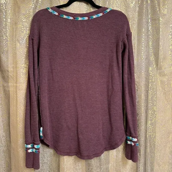 Free People Rainbow Thermal Wine Maroon Long Sleeve Boho Small - Image 2