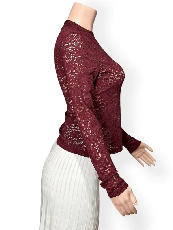 SÉZANE Taori Long Sleeve Lace Blouse, Red, FR38/US6 - Image 8