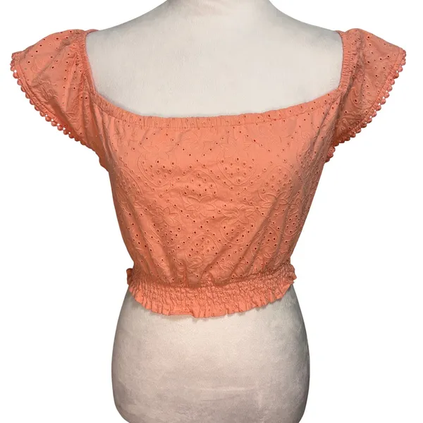 Happily Grey Eyelet Crop Top Women S Peach Fruit‎ Smocked Boho Cottage Prairie - Image 2