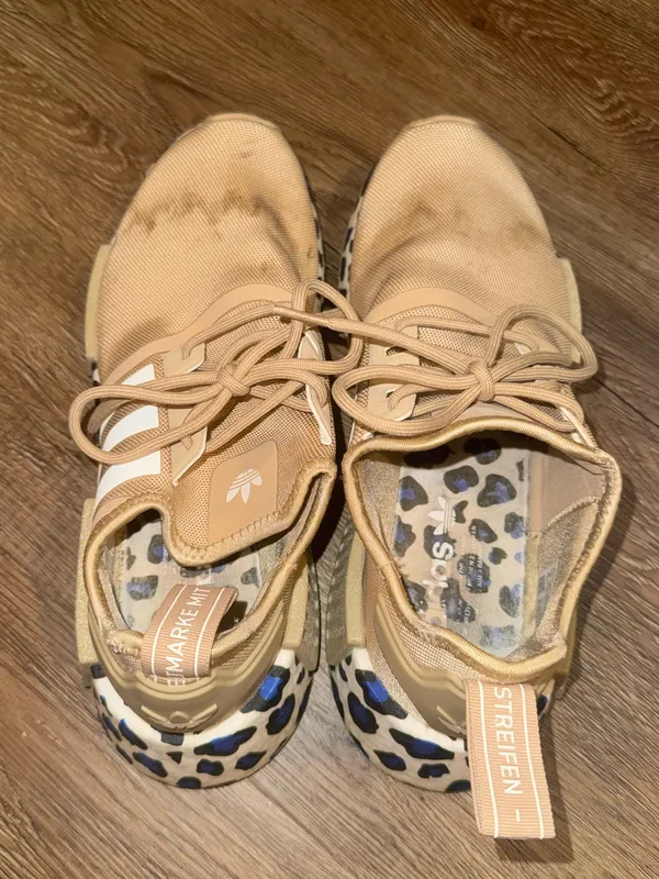 adidas Tan & White NMD with Blue Leopard Sole - Image 2