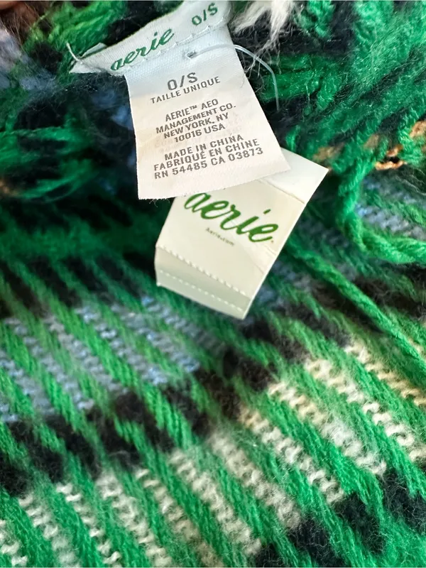 Aerie Fringe Green Plaid Blanket Scarf Wrap Cozy Cabincore Fall Winter Vibes - Image 2