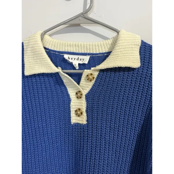 Hey Day Blue Knit Women's Short Sleeve Oversize‎ Cropped Short Sleeve Shirt Sz S - Image 2