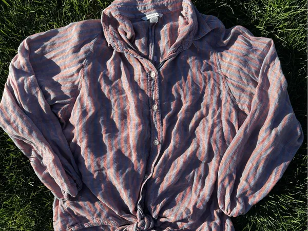 American Eagle Boho Striped Tie-Hem Button Down Top - Soft Pink/Blue - S - Image 3