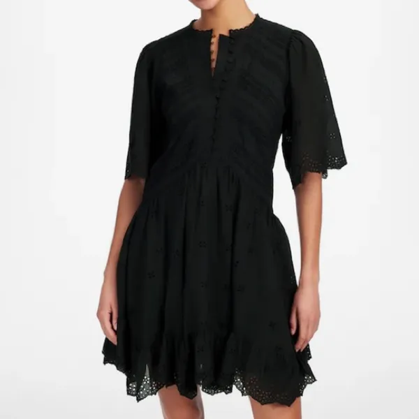 NWT Madewell Black Eyelet Flutter Sleeve Mini Dress in‎ Cotton Size 00 - Image 12