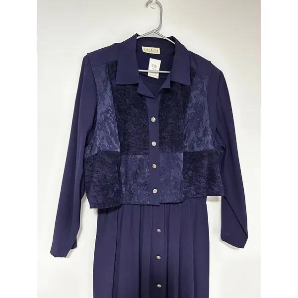 Lady Dorby Vintage 90s Navy Blue 2 Piece Maxi Dress and Lace Vest Set Plus 18W - Image 2