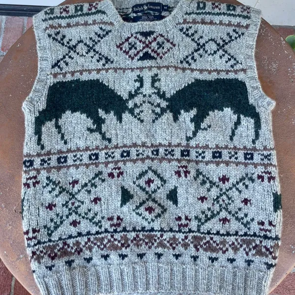 Ralph Lauren vintage 90s moose sweater vest 100% wool sz m - Image 4