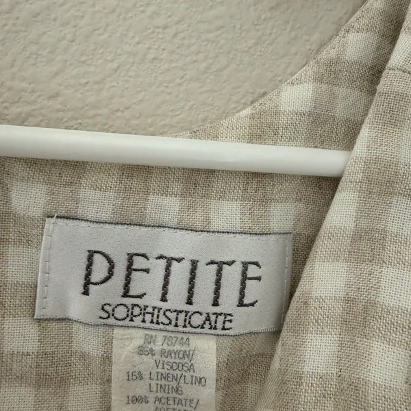 Petite Sophisticate Vintage 90s white and cream gingham linen mini dress - Image 2