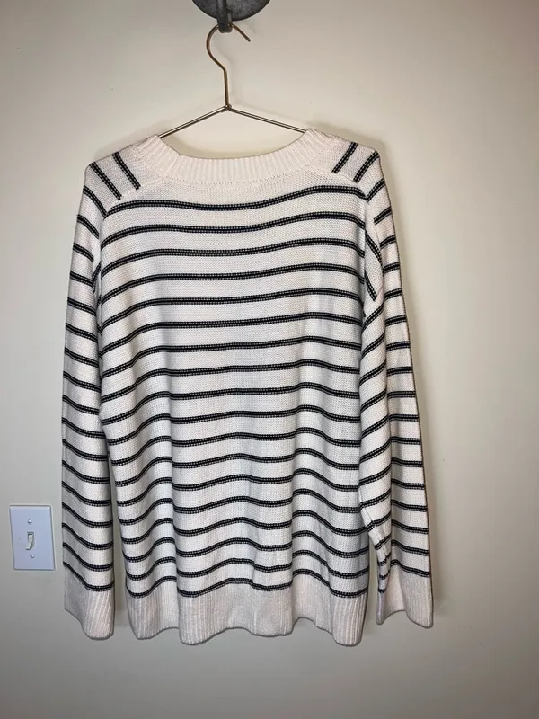 For The Republic Striped Knit‎ Sweater Cream Black 2X NWT - Image 2