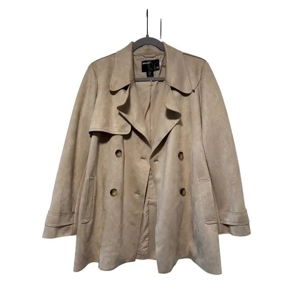 Bailey 44 Women's Taupe Faux Suede Double Breasted Trench Coat M - Image 2