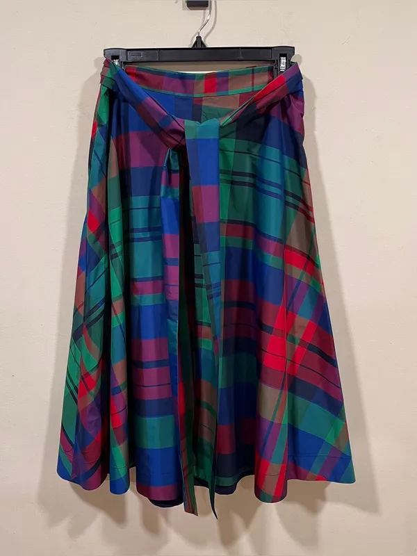 Maeve Plaid Taffeta Midi Skirt high waisted size US 8 EUC - Image 3