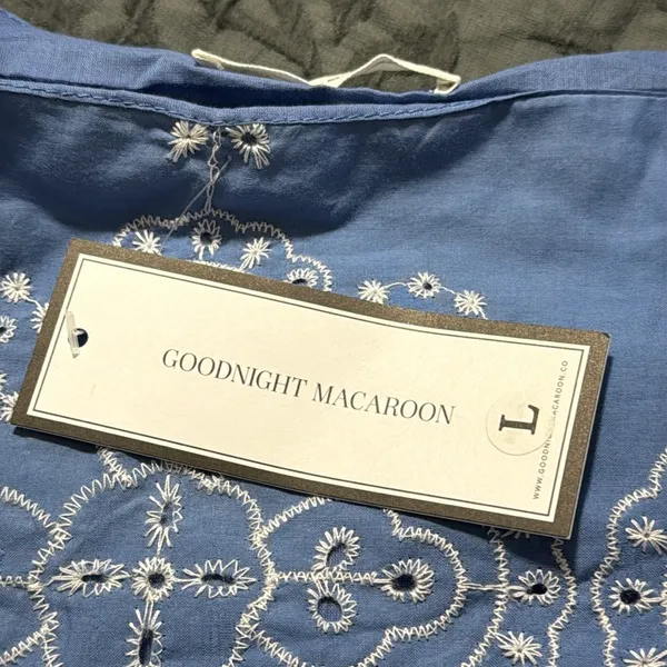 GOODNIGHT MACAROON size large side zip lined square neck blue eyelet dress NWT - Image 5