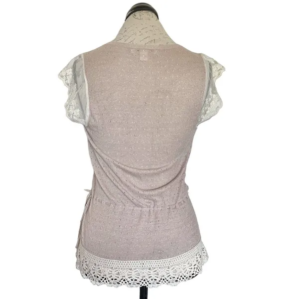 Banana Republic Women Knit Top Crochet Boho Neutral Lace Trim Surplice Wrap XS - Image 4