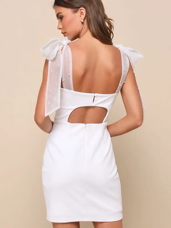 Lulus Beaming Perfection White Pearl Tie Strap Mini Dress Size S Bridal - Image 3