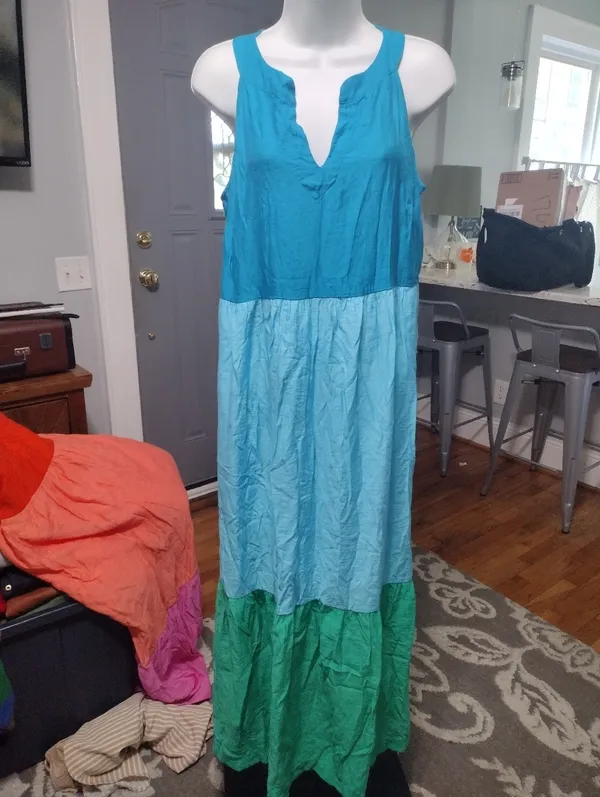 J. Jill Teal, Light Blue & Green Tiered Sleeveless Maxi Dress - Image 2