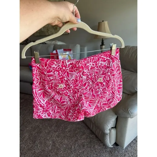 Lilly Pulitzer Punch Pink Stamped Print Callahan Shorts Women's Size 0 Pink Whit - Image 2