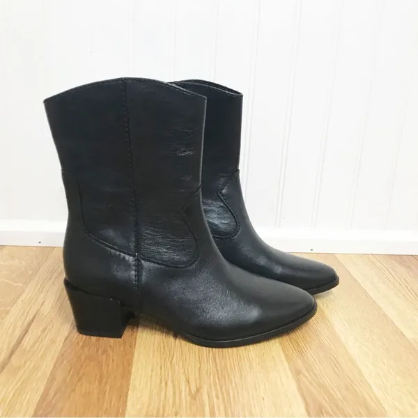 NATURALIZER Gaby Black Leather Western Midi Boot Bootie Block Heel Size 5‎ New - Image 2