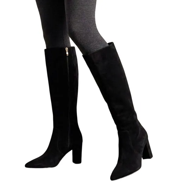 Nine West Black Leather Knee High Block Heel Pointed Toe Boots Size 6.5 M - Image 2