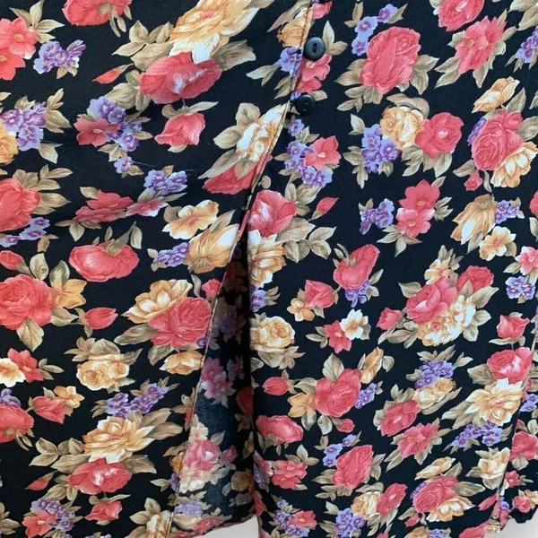 Vintage 90s Maxi Skirt Dark Floral Black Pink Cottagecore‎ Button Down XL - Image 3