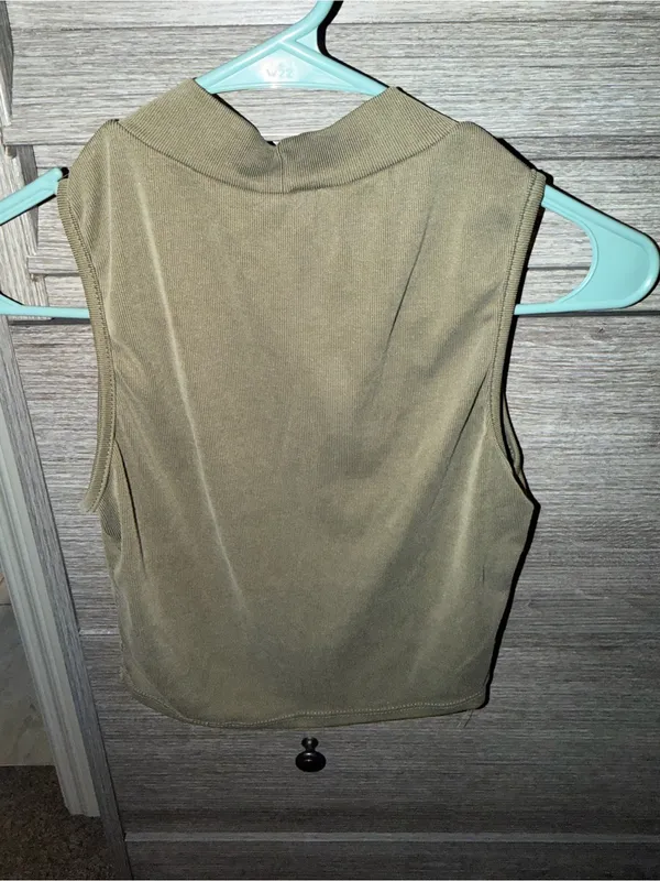 Acemi Olive Green Sleeveless Mock Neck Crop Top - Image 5