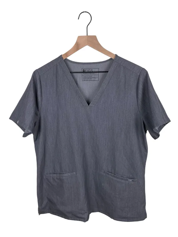 FIGS Women's Casma Three-Pocket Scrub Top V-neck Size Large Graphite Grey - Image 2