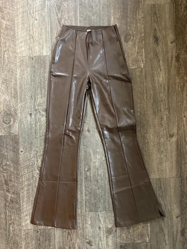 Abercrombie & Fitch Vegan Leather Brown Flare Pants - Image 2