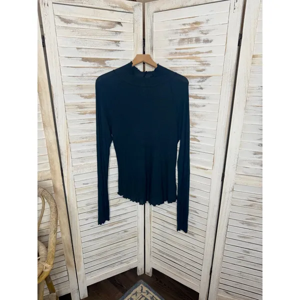 INTIMETELY FREE PEOPLE Womens XL Make It Easy Thermal Top Lettuce Trim Navy Blue - Image 3