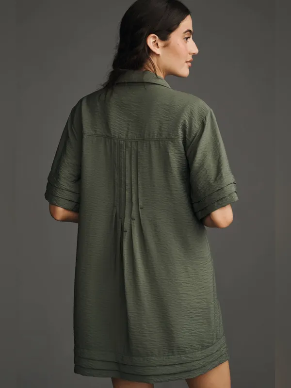 Pilcro Anthropologie Pintuck Tunic Shirt Dress Olive Green Medium - Image 2