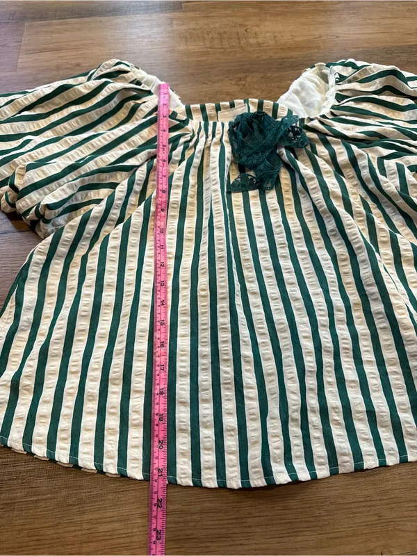 Umgee Green and White Striped Puff Sleeve Peasant Top - Image 7