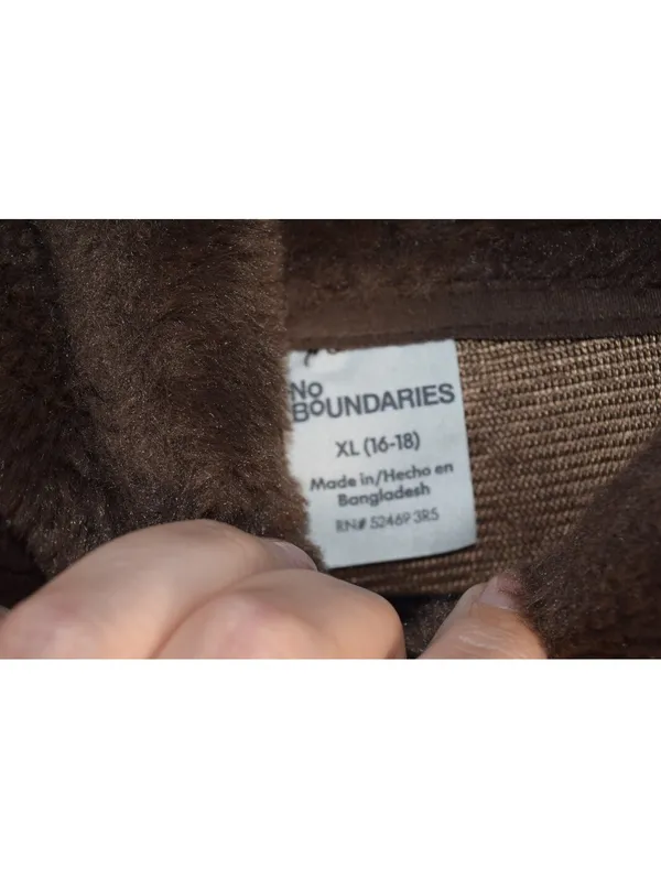 No Boundaries Brown Fuzzy Fleece Hoodie Size XL (16-18) – Leopard Star Pullover - Image 3
