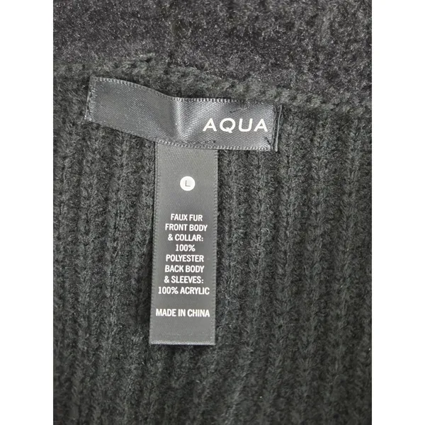 AQUA Womens Black Faux Fur Suede Knit Mixed Media Cardigan Jacket Large L‎ - Image 5