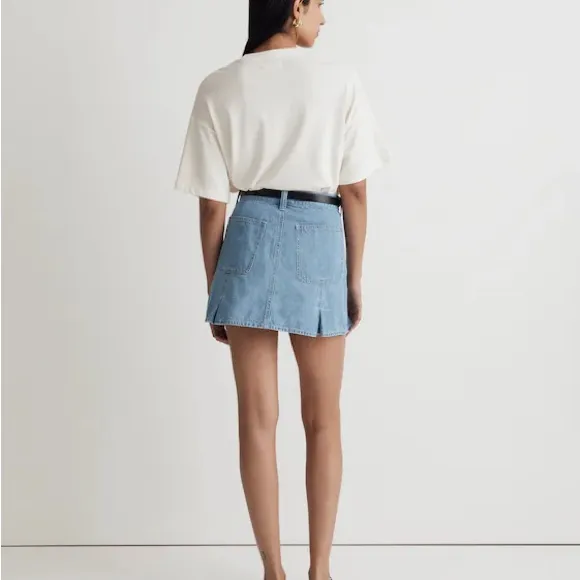 Madewell Pleated Denim A-Line Mini Skirt Women’s 27 Stilecroft Blue Wash Cotton - Image 4
