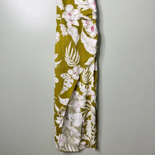 NEW Zara Linen Floral Tropical Halter Neck Maxi Dress Green Khaki White Pink XS - Image 9
