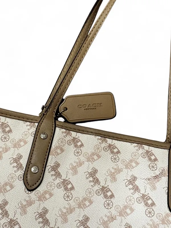 Coach Reversible City Tote Bag Beige Horse & Carriage Coated Canvas Leather - Image 4